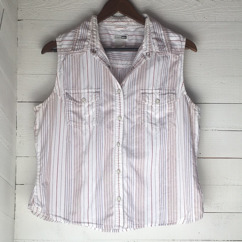REI collared button up sleeveless shirt